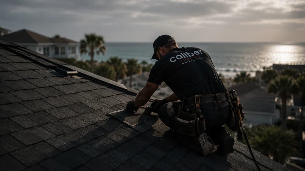 Caliber Roofing installation crew working on a residential roof in Wilmington, NC